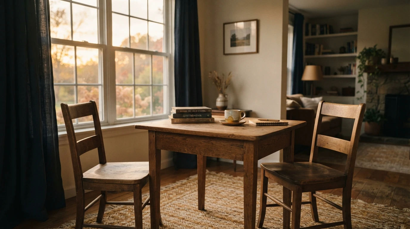 Two empty chairs facing each other by a window — a setting for dialogue